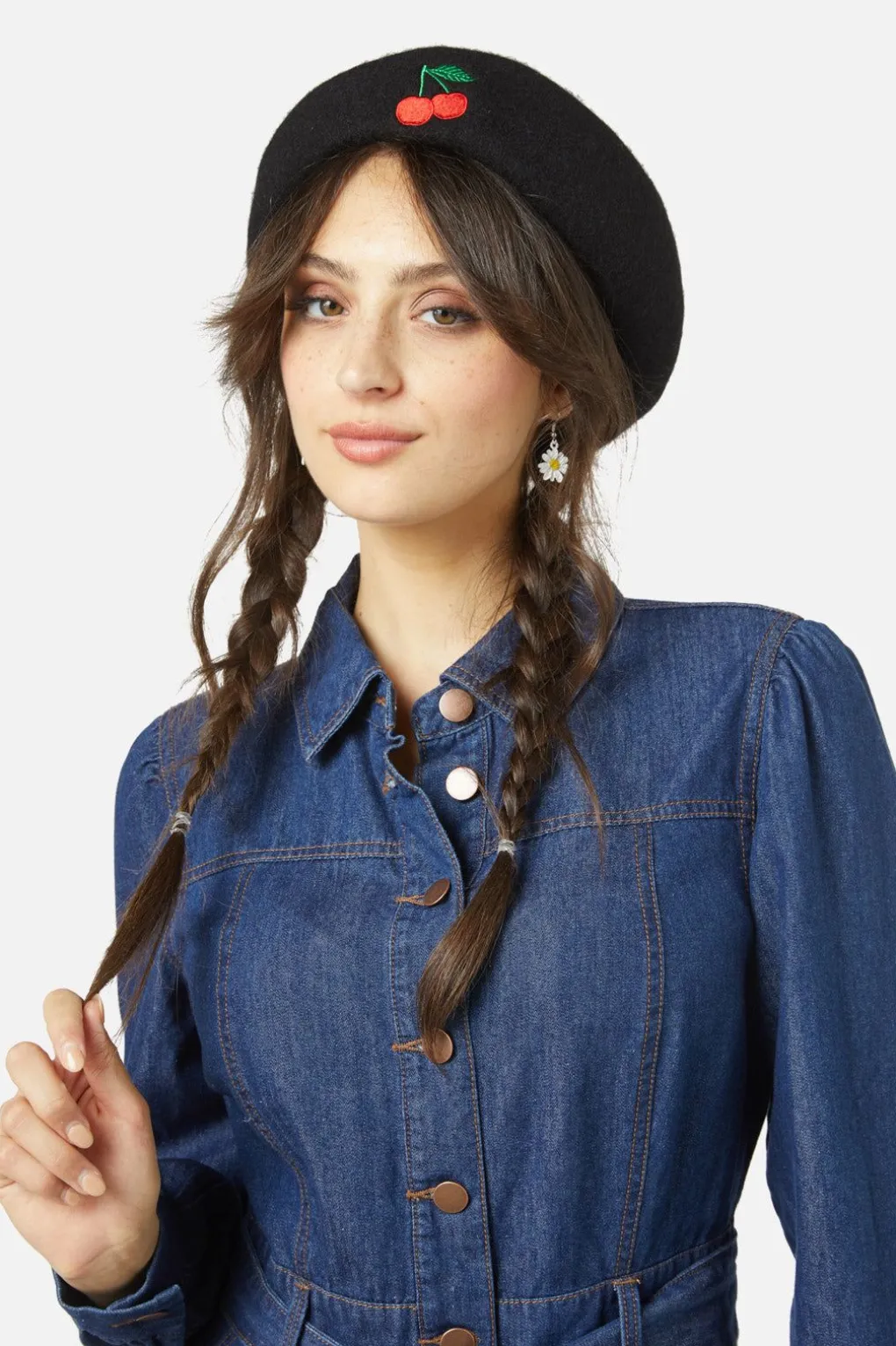 Cherry Embroidered Beret