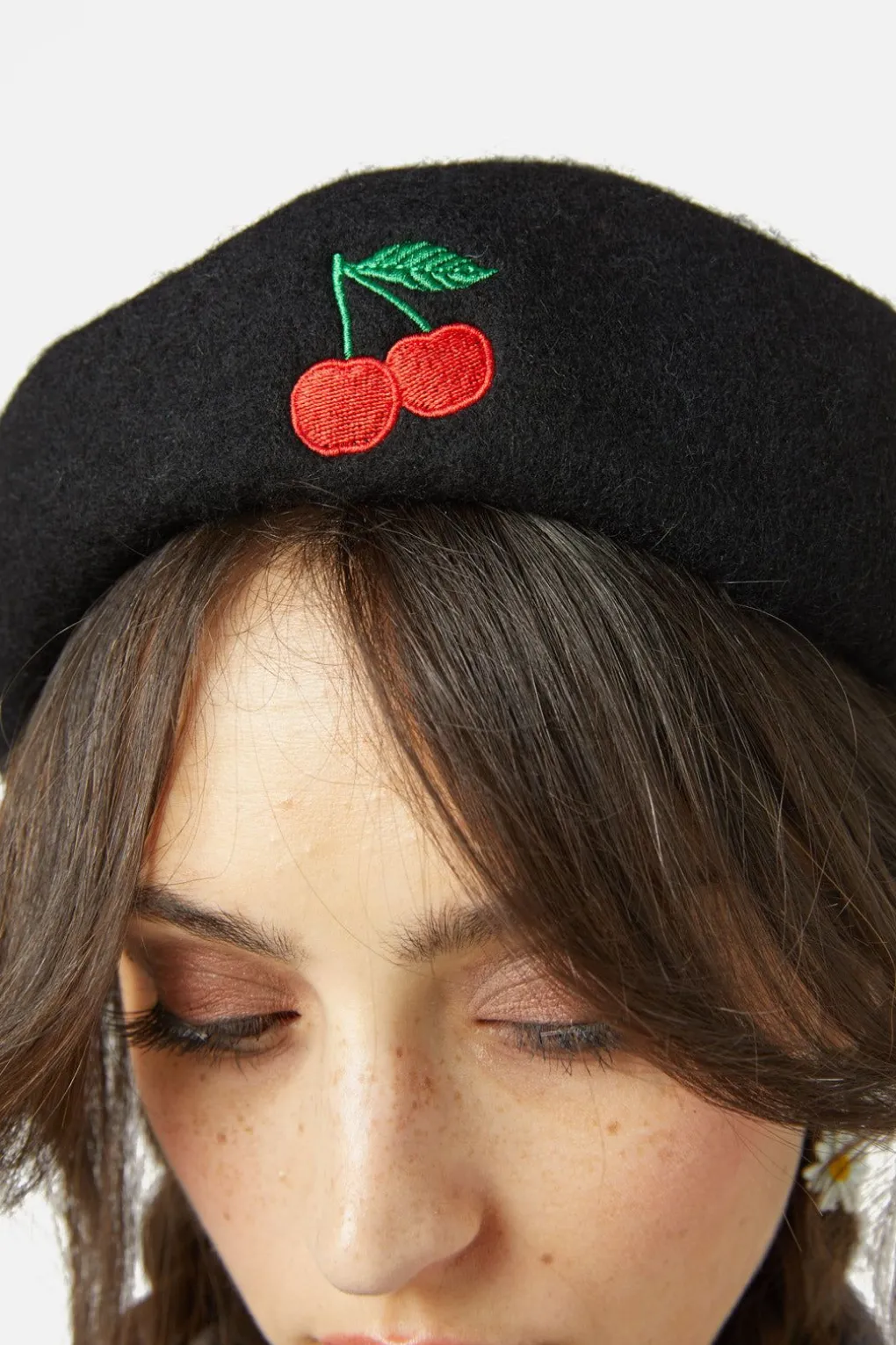 Cherry Embroidered Beret