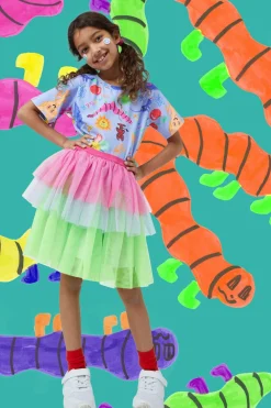 Colour Block Kids Mesh Layered Skirt