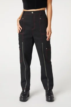 Contrast Stitch Zipper Pant