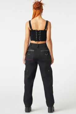Contrast Stitch Zipper Pant
