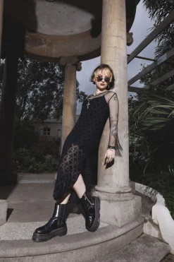 Crucifix Mesh Slip Dress