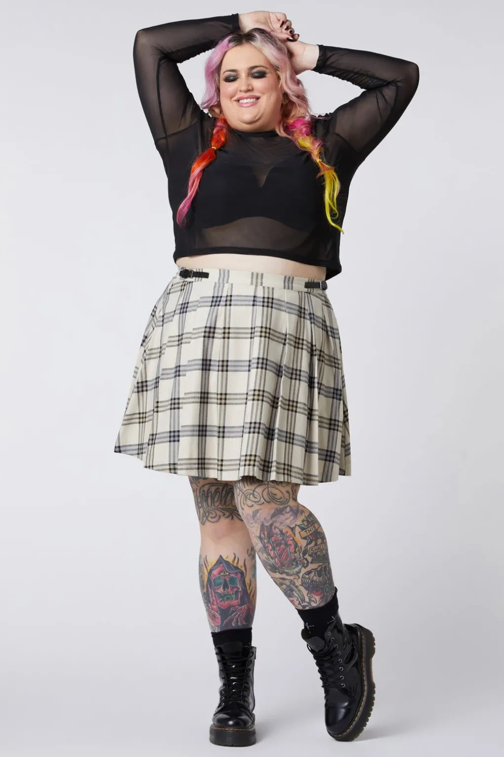 Curve Crescent Tartan Pleat Skirt