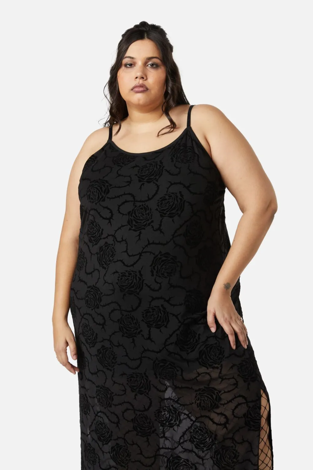 Curve Decaying Days Flock Mesh Dress