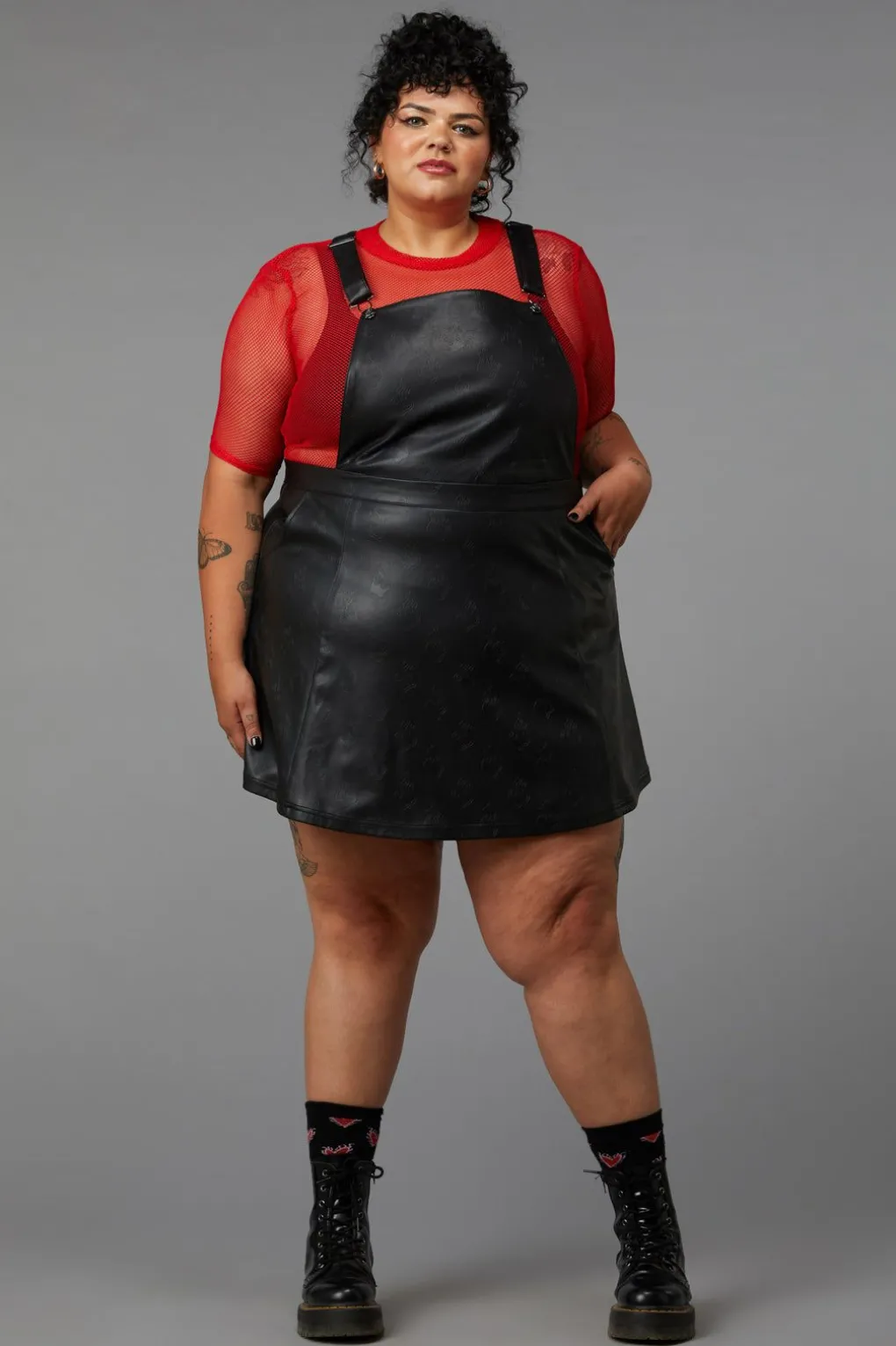 Curve Flamin Embossed Pu Pinafore