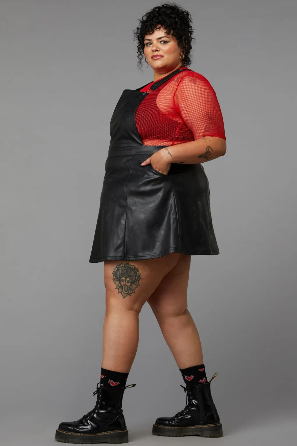 Curve Flamin Embossed Pu Pinafore