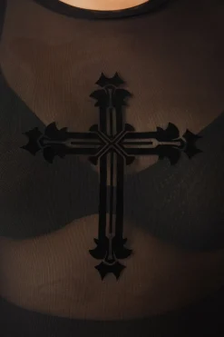 Curve Hail Lilith Flocked Mesh Top