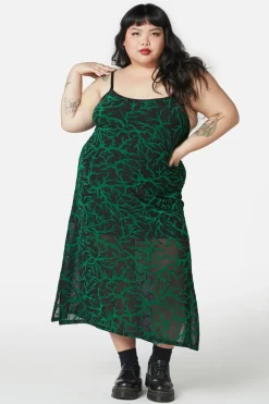 Curve Neglected Flocked Mesh Midi Dress