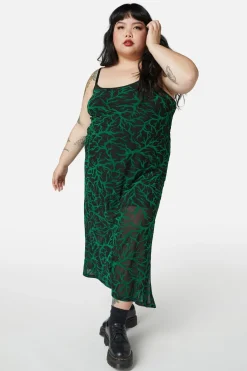 Curve Neglected Flocked Mesh Midi Dress
