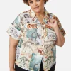 Curve Prehistoric Dino Tile Print Blouse