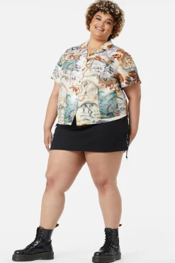 Curve Prehistoric Dino Tile Print Blouse