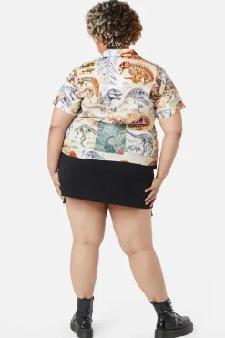 Curve Prehistoric Dino Tile Print Blouse