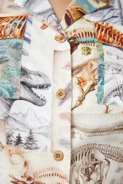 Curve Prehistoric Dino Tile Print Blouse