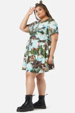 Curve Triassic Scene Printed Dress