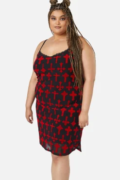 Curve Vowed Flocked Mesh Dress