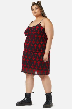 Curve Vowed Flocked Mesh Dress