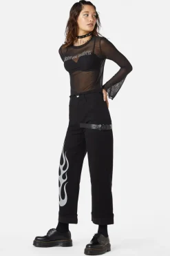 Diamante Leave Me Alone Mesh Flare Sleeve Top