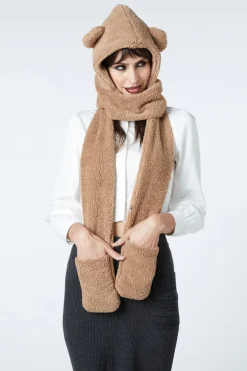 Faux Fur Bear Hat With Scarf