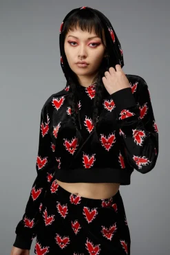 Flamin Hearts Velour Hoodie