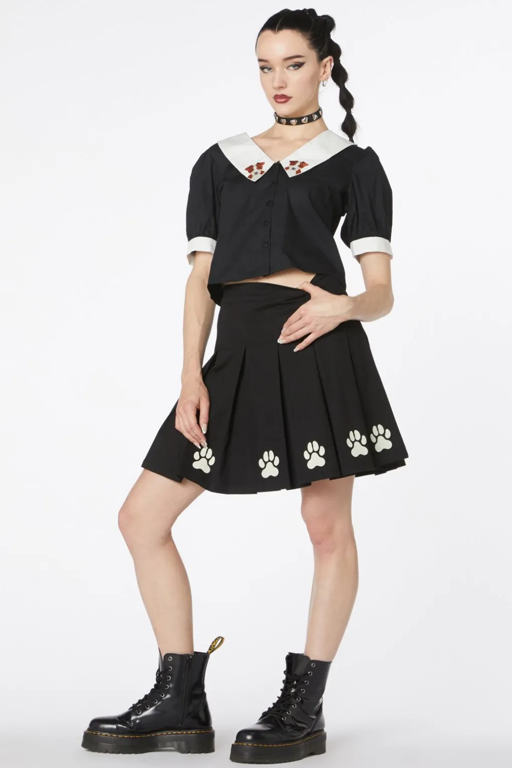 Flock Paw Print Pleat Skirt