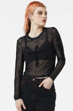 Hail Lilith Flocked Mesh Top