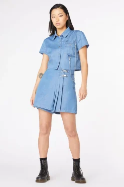 Liz Pleated Mini Denim Skort