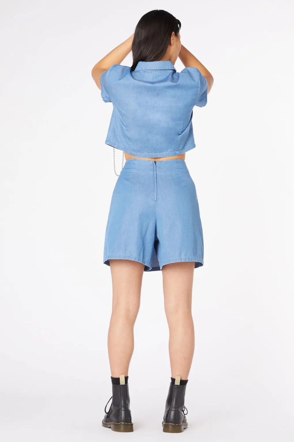 Liz Pleated Mini Denim Skort