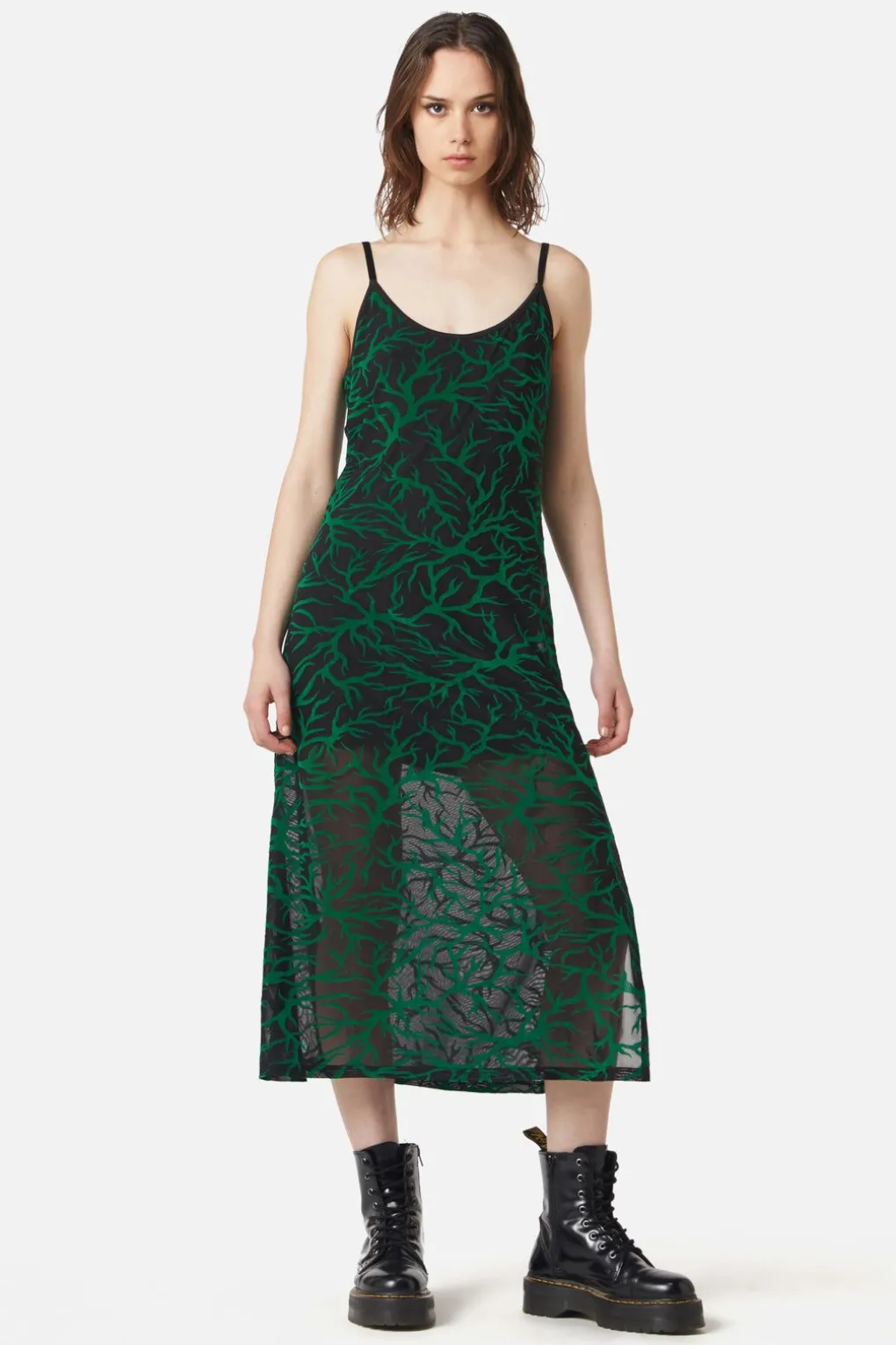 Neglected Flocked Mesh Midi Dress