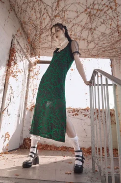 Neglected Flocked Mesh Midi Dress