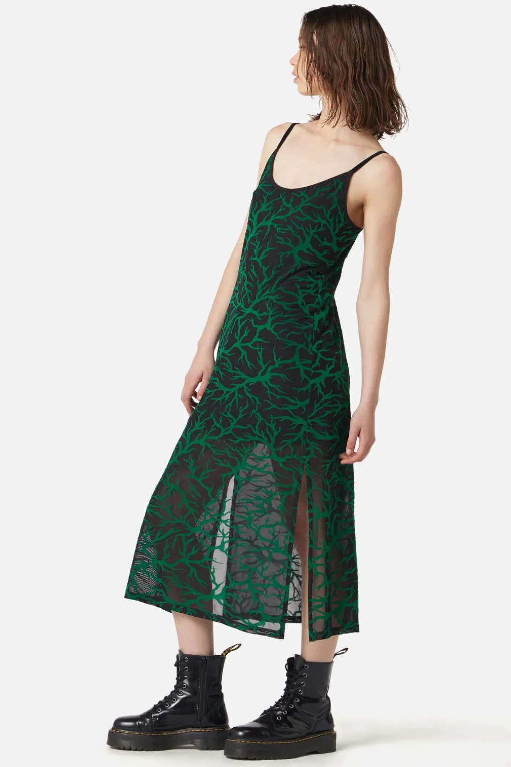 Neglected Flocked Mesh Midi Dress