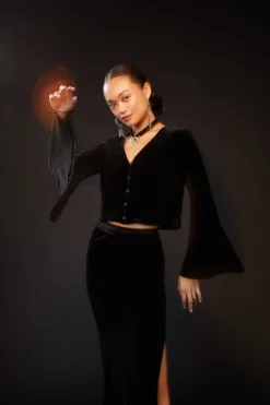 Obsidian Velvet Flare Top