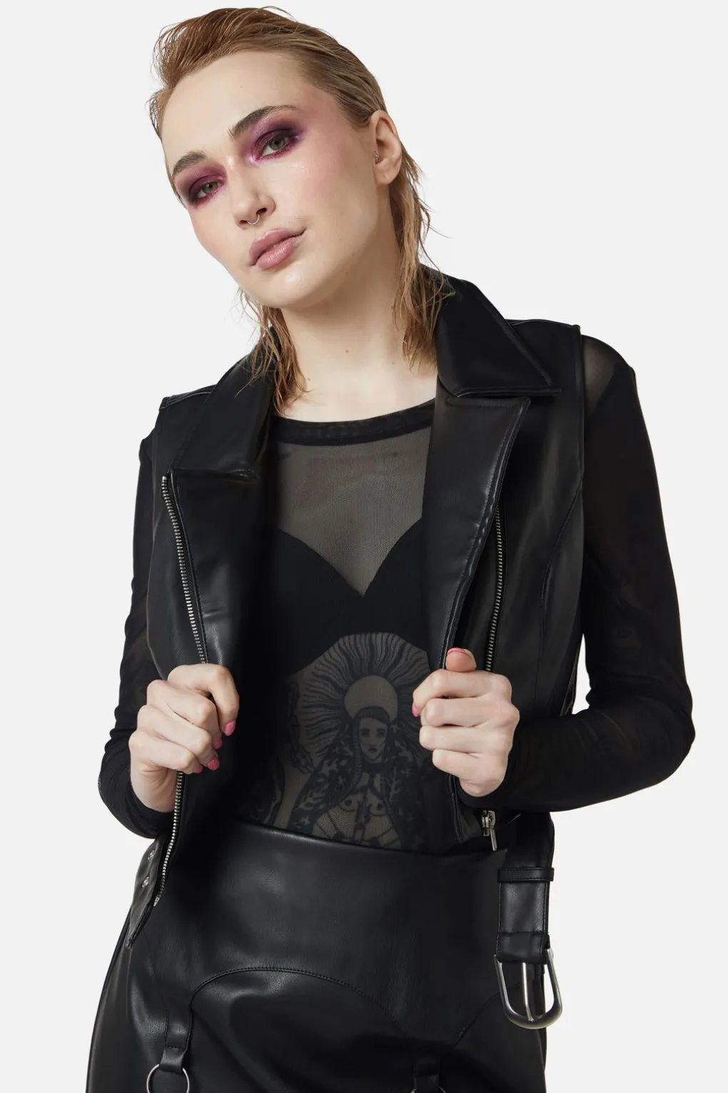 Ornate Metal Pu Vest