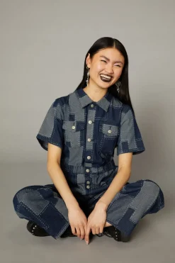 Patchwork Denim Boilersuit