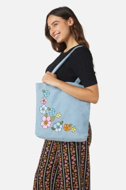 Petal Embroidered Denim Tote
