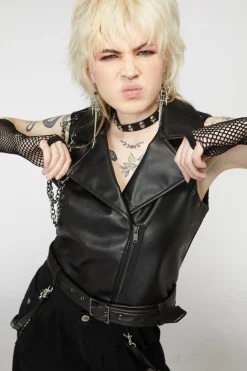 Punk Eyelet Pu Belted Vest