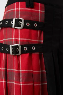 Punk Red Tartan Unisex Skirt