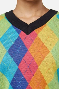 Rainbow Argyle Knit Vest