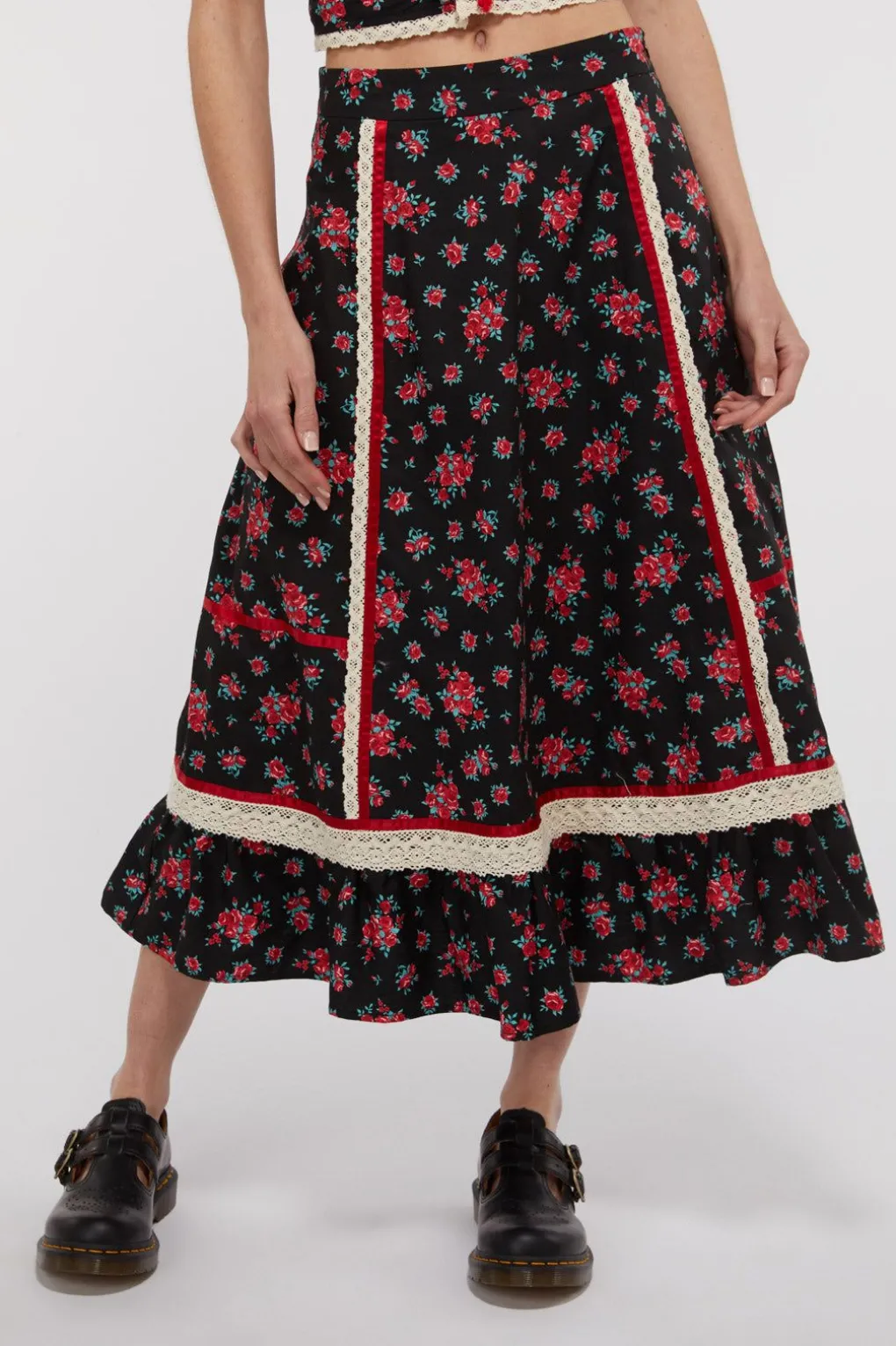 70S Prairie Rose Midi Skirt