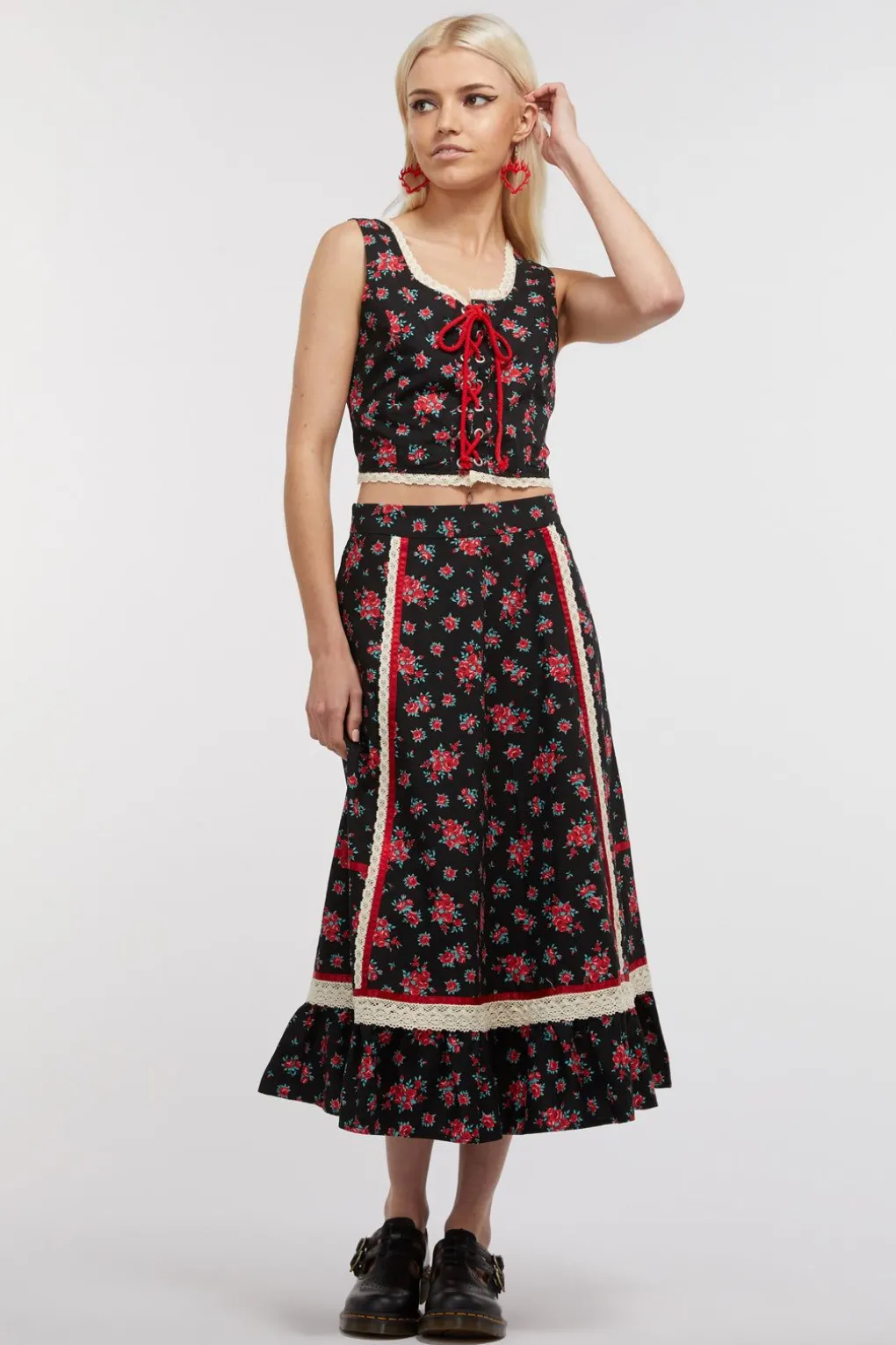 70S Prairie Rose Midi Skirt