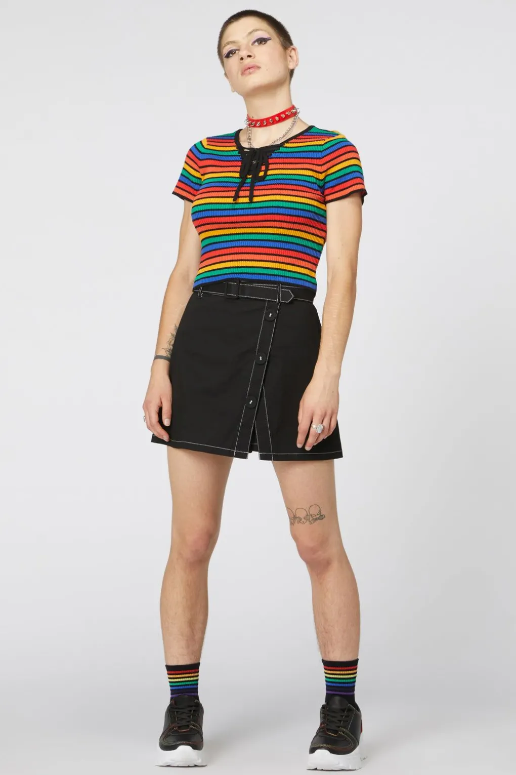 90S Rainbow Crop Rib Knit