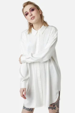 Satin Tux Shirt Dress