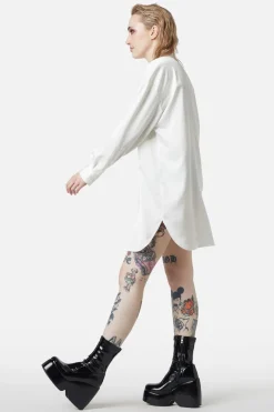 Satin Tux Shirt Dress