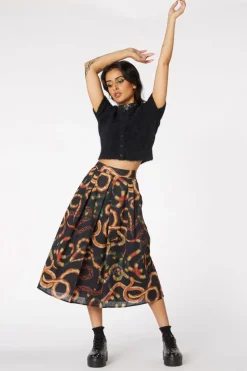 Serpent Print Pleated Skirt