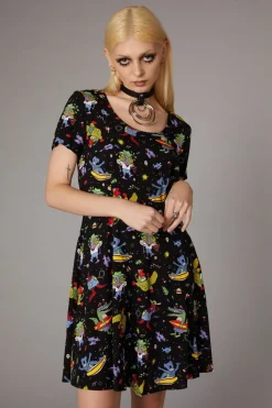 Surfing Creatures Print Dress