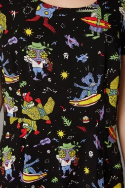 Surfing Creatures Print Dress