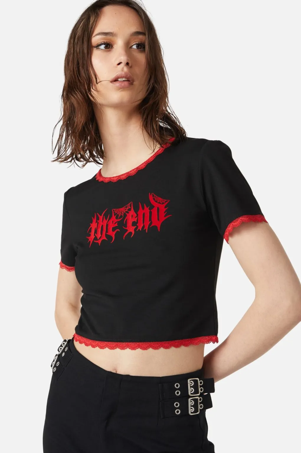 The End Flocked Crop Tee